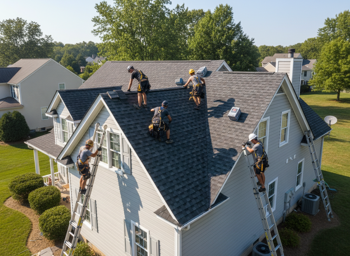New shingle installation crew